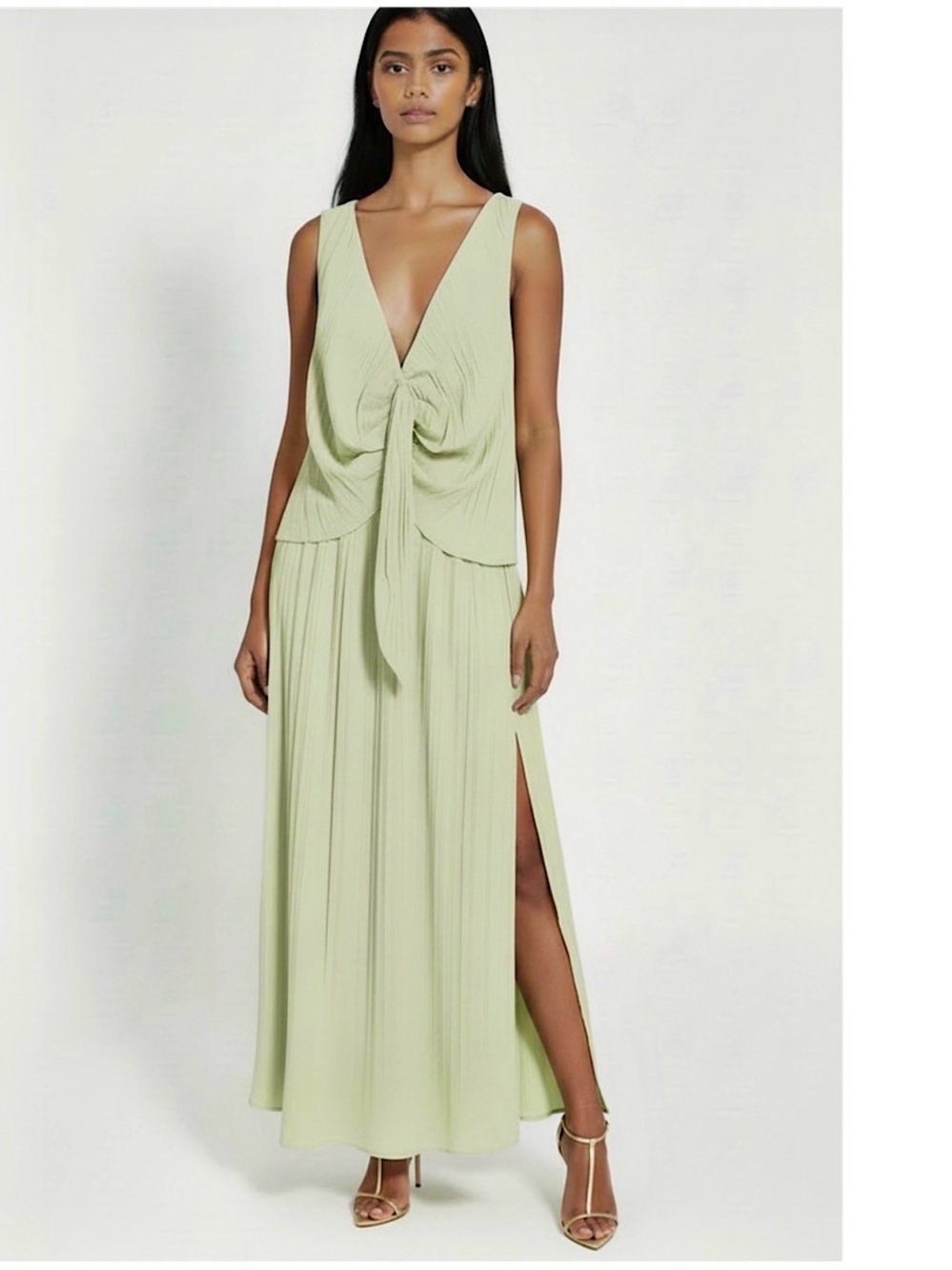 ASOS Tie Front Pleated Maxi Dress